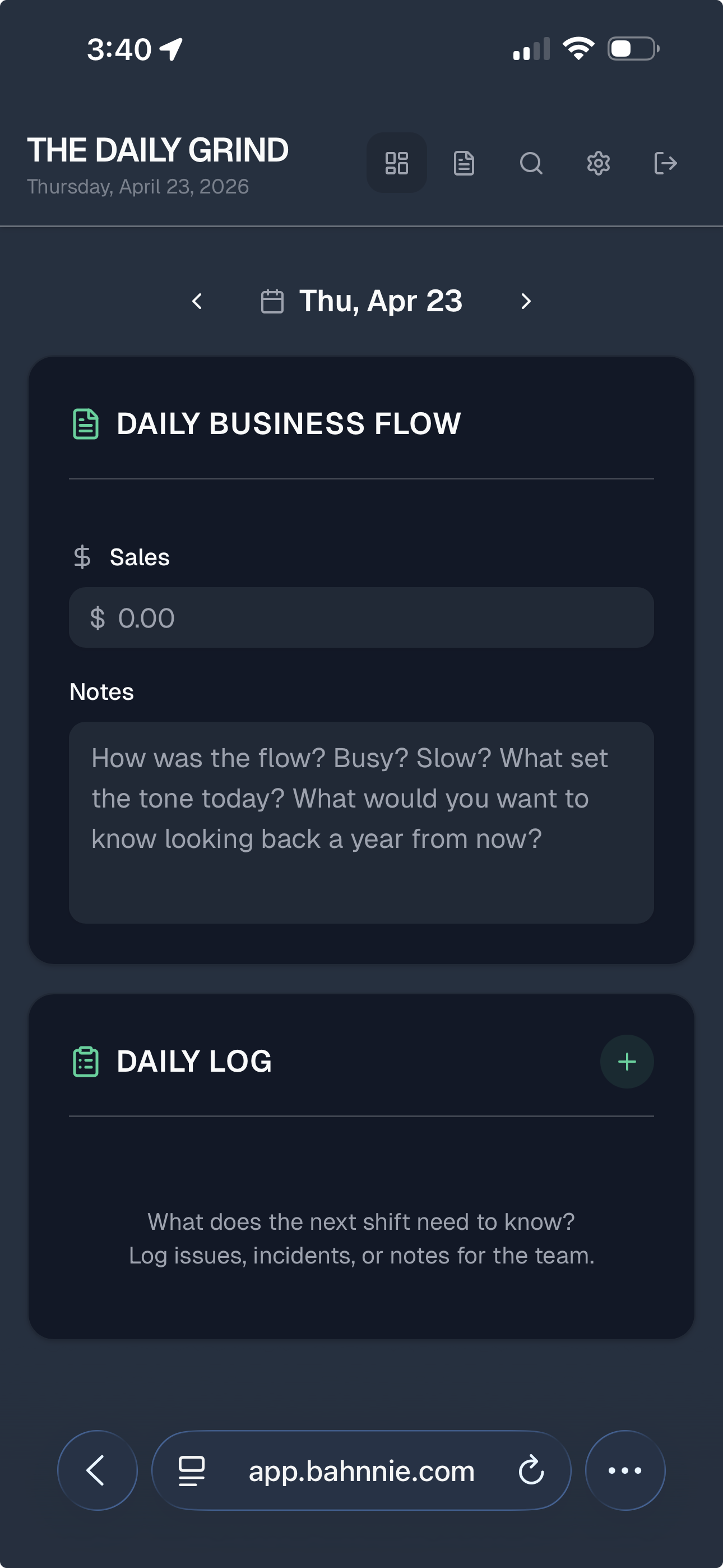 Bahnnie Dashboard - Mobile View